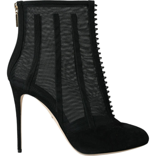 Black Mesh Stiletto Heels Ankle Boots Shoes