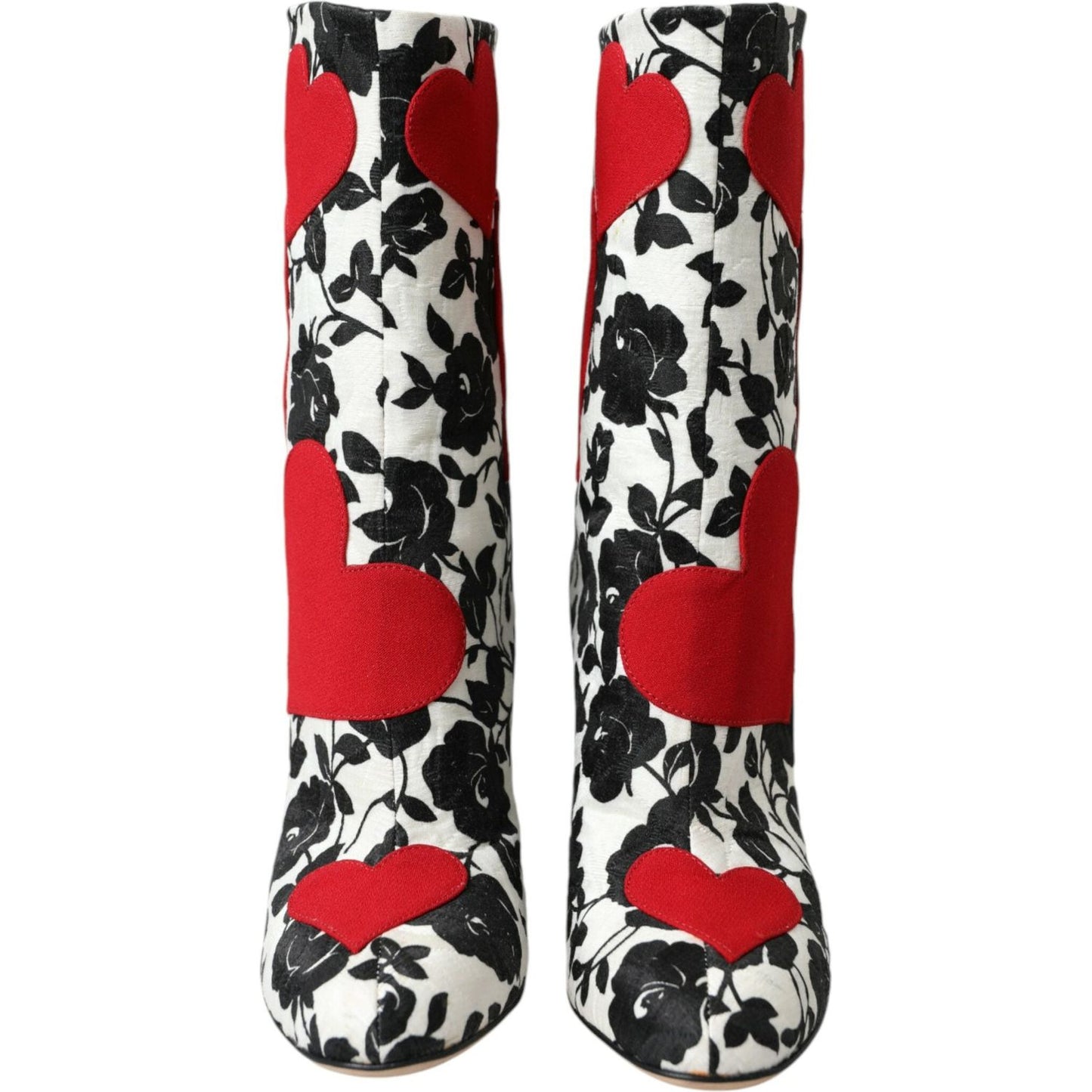 White Floral Hearts Leather High Boots Shoes