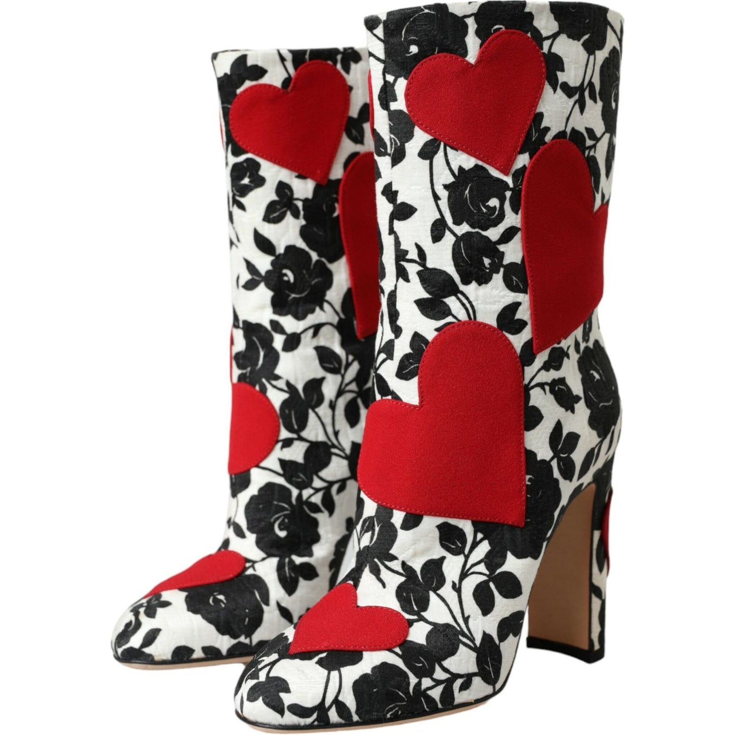 White Floral Hearts Leather High Boots Shoes