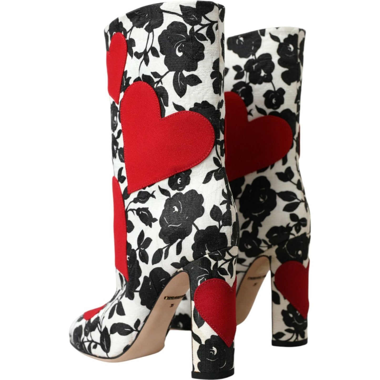 White Floral Hearts Leather High Boots Shoes