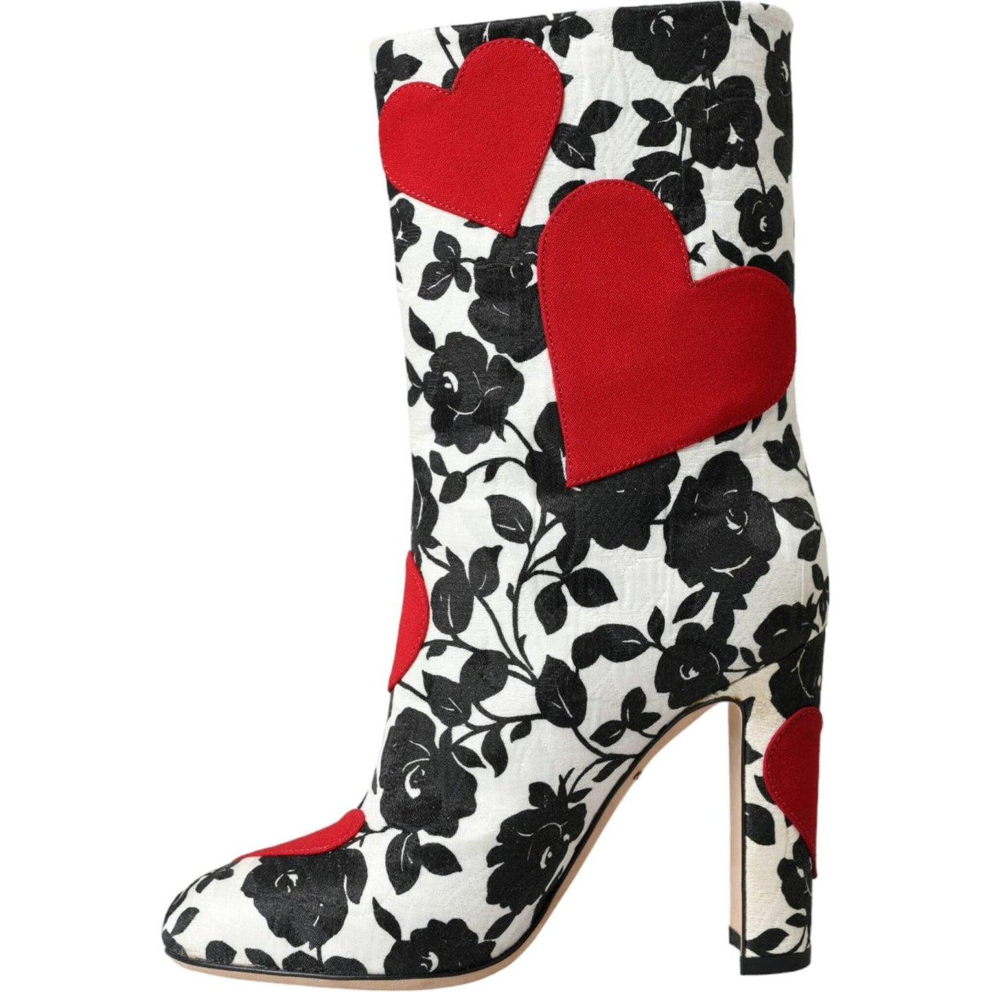 White Floral Hearts Leather High Boots Shoes