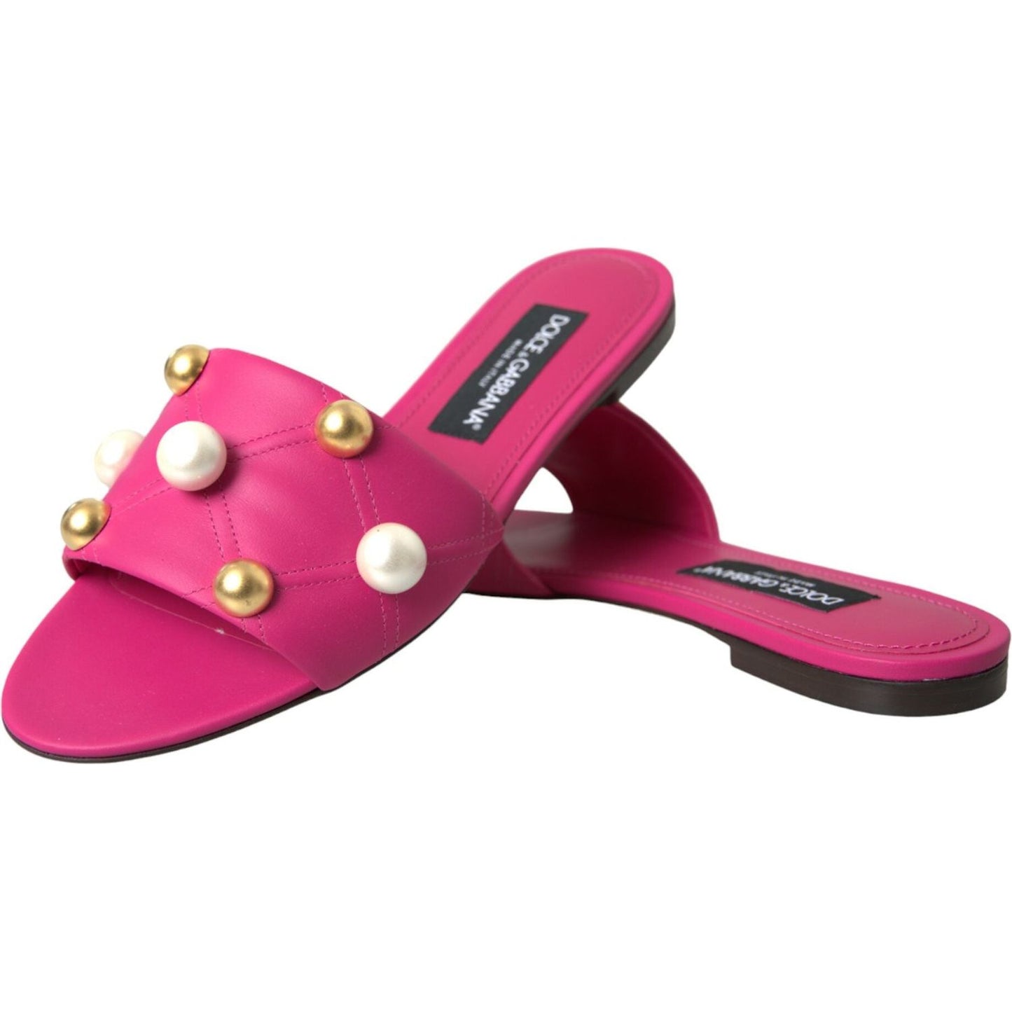 Pink Embellished Leather Flats Sandals Shoes