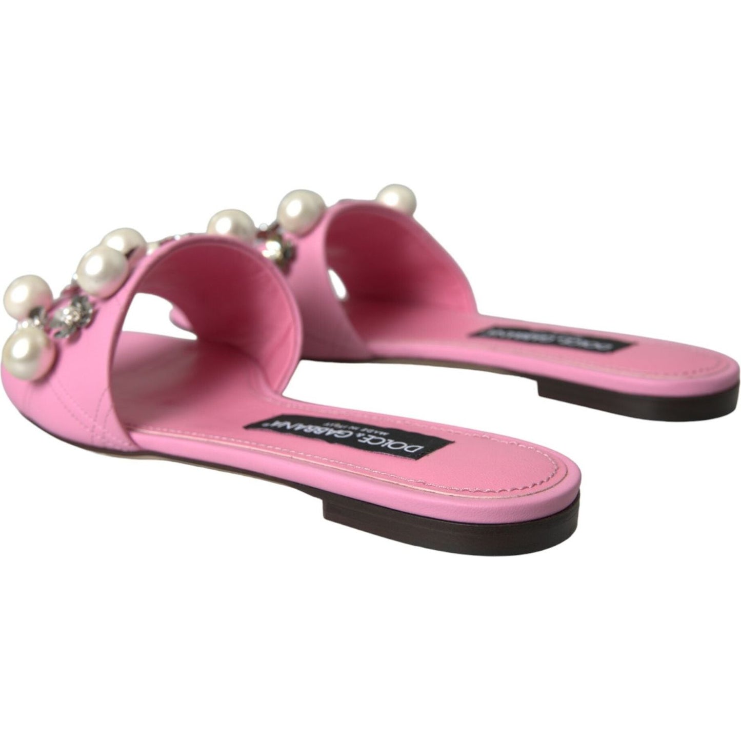 Pink Embellished Leather Flats Sandals Shoes