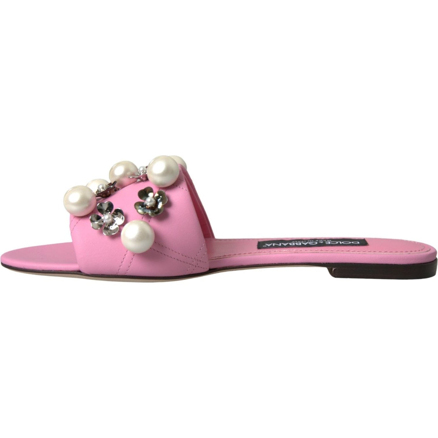 Pink Embellished Leather Flats Sandals Shoes