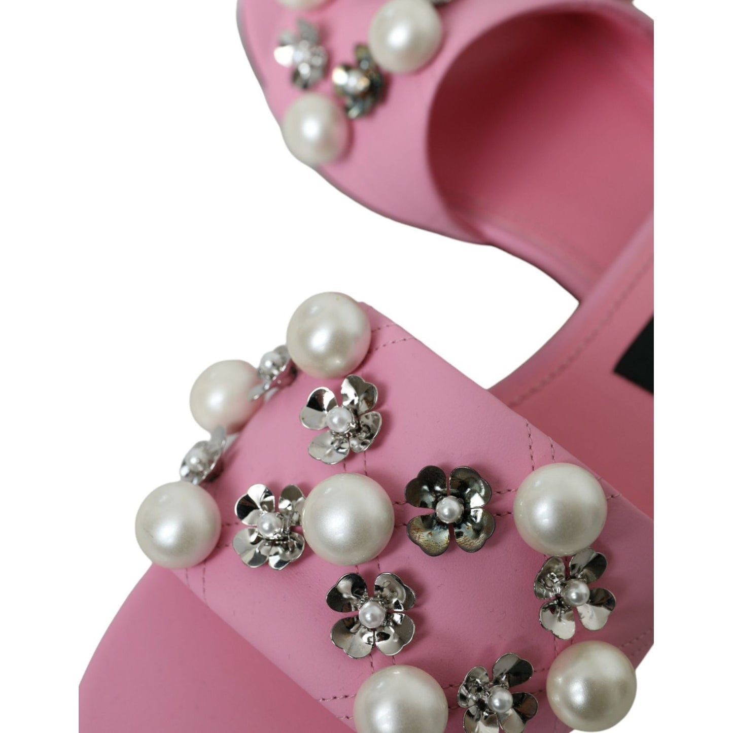 Pink Embellished Leather Flats Sandals Shoes