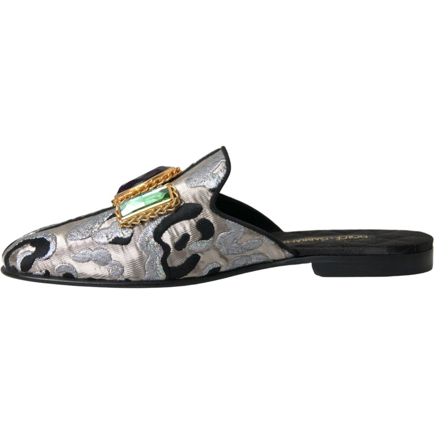 Gray Jacquard Crystal Mule Flat Sandals Shoes