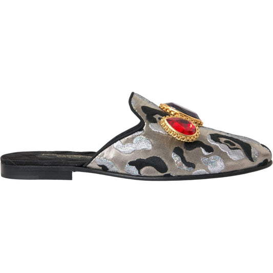 Gray Jacquard Crystal Mule Flat Sandals Shoes