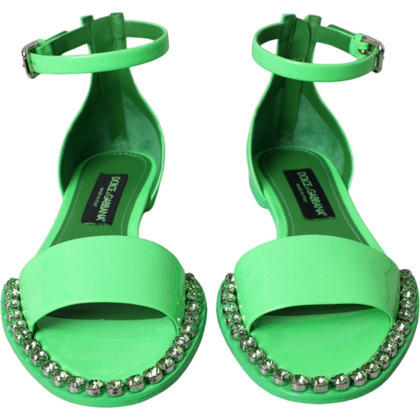 Dolce & Gabbana Neon Green Crystal Ankle Strap Sandals Shoes Dolce & Gabbana