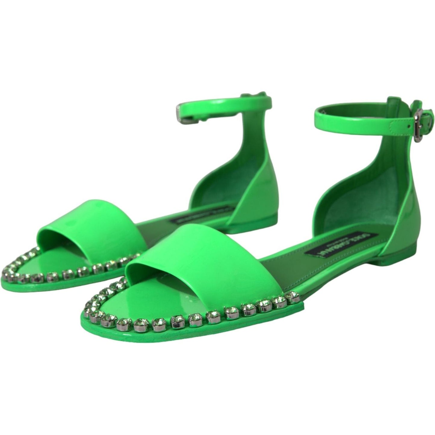 Dolce & Gabbana Neon Green Crystal Ankle Strap Sandals Shoes Dolce & Gabbana