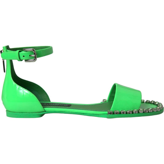 Neon Green Crystal Ankle Strap Sandals Shoes