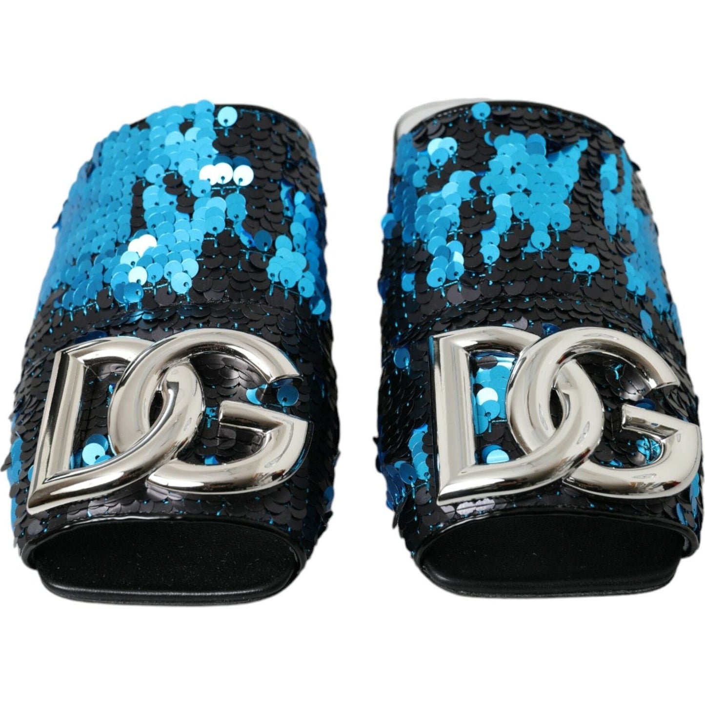 Blue Sequin Logo Slides Sandals Shoes