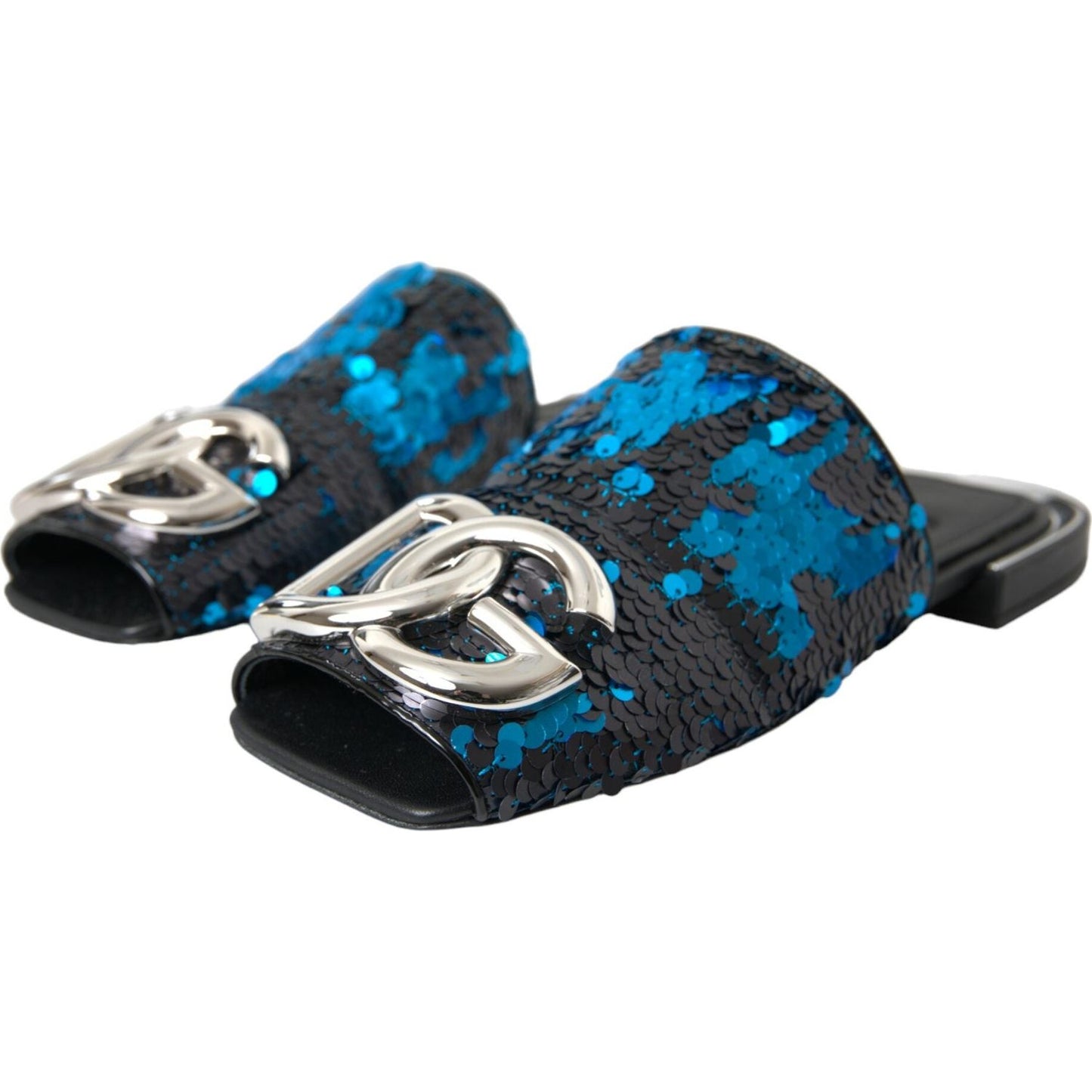 Blue Sequin Logo Slides Sandals Shoes