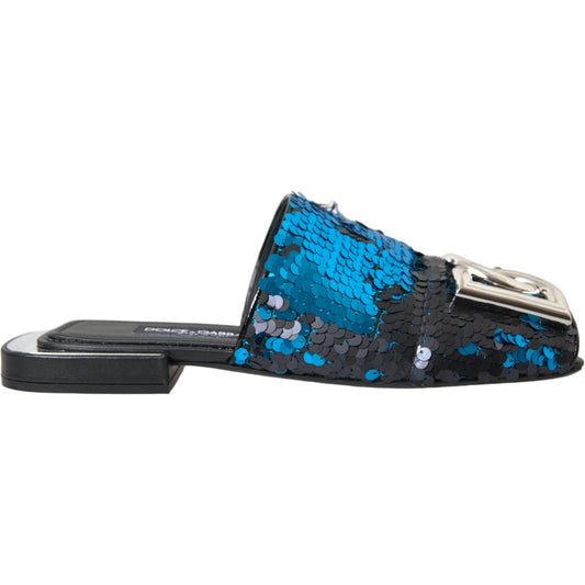 Blue Sequin Logo Slides Sandals Shoes