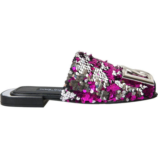 Fuchsia Sequin Logo Slides Sandals Shoes