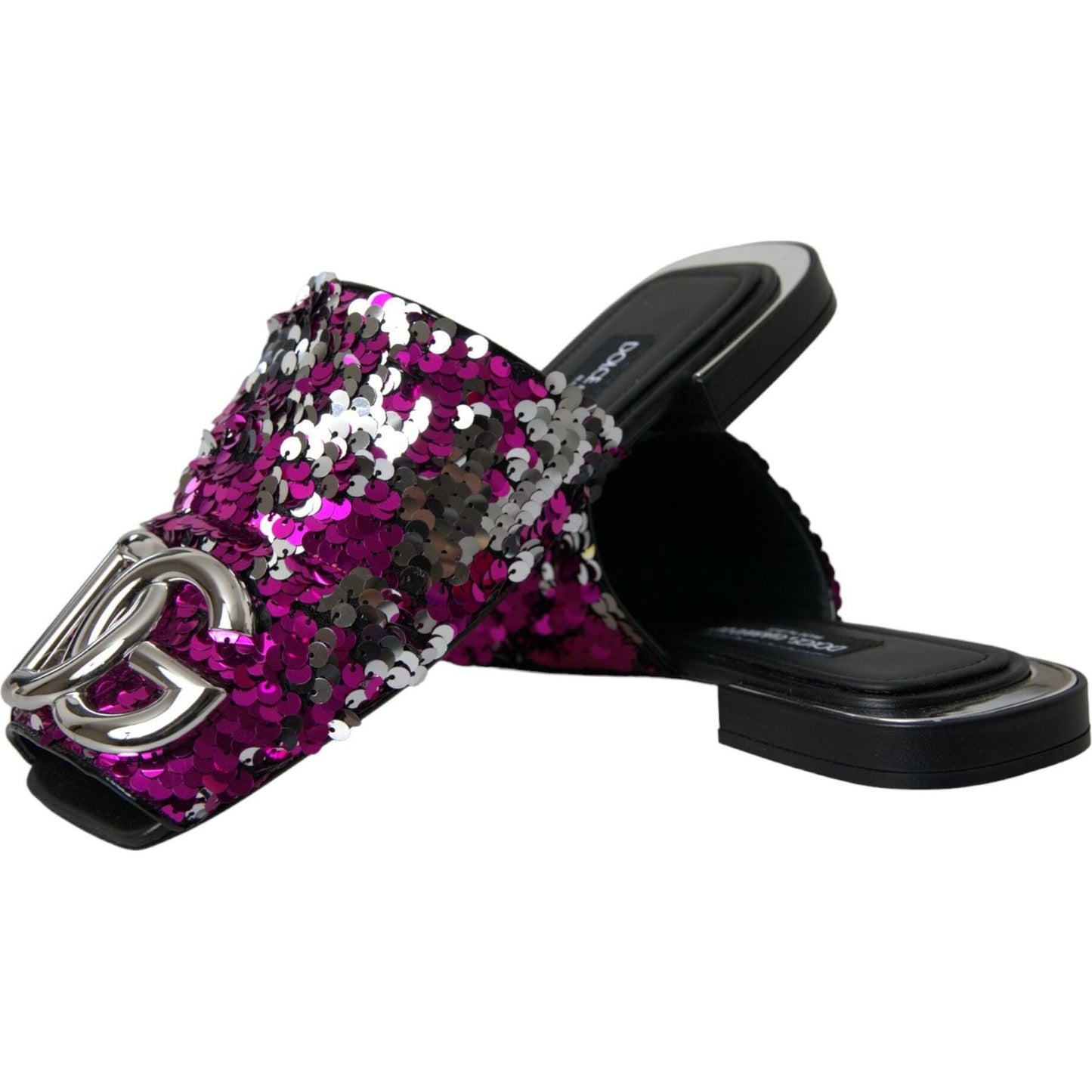 Fuchsia Sequin Logo Slides Sandals Shoes