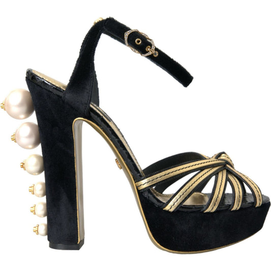 Black Gold Embellished Heels Sandals Shoes