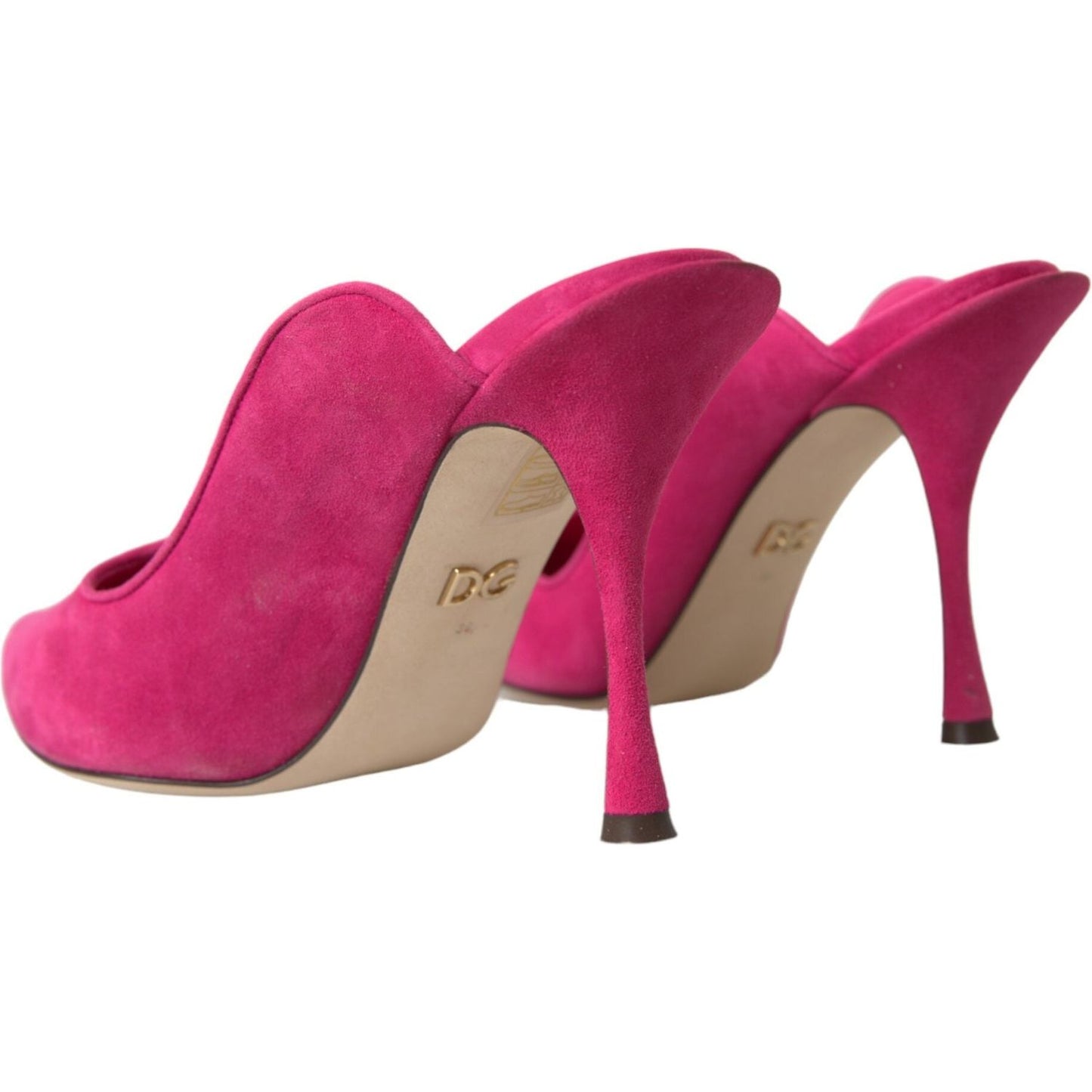 Fuchsia Suede Leather Mules Sandals Shoes