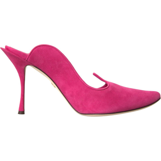 Fuchsia Suede Leather Mules Sandals Shoes