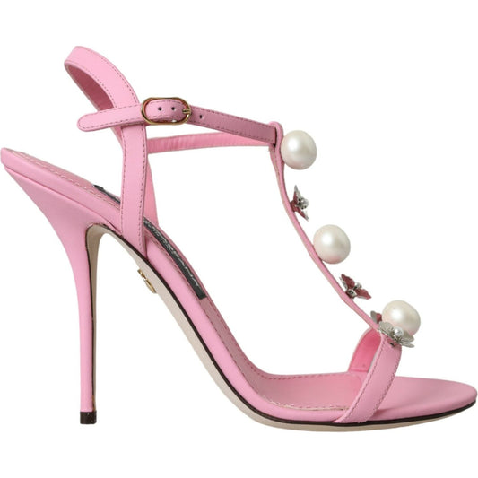 Pink Leather Embellished Heels Sandals Shoes