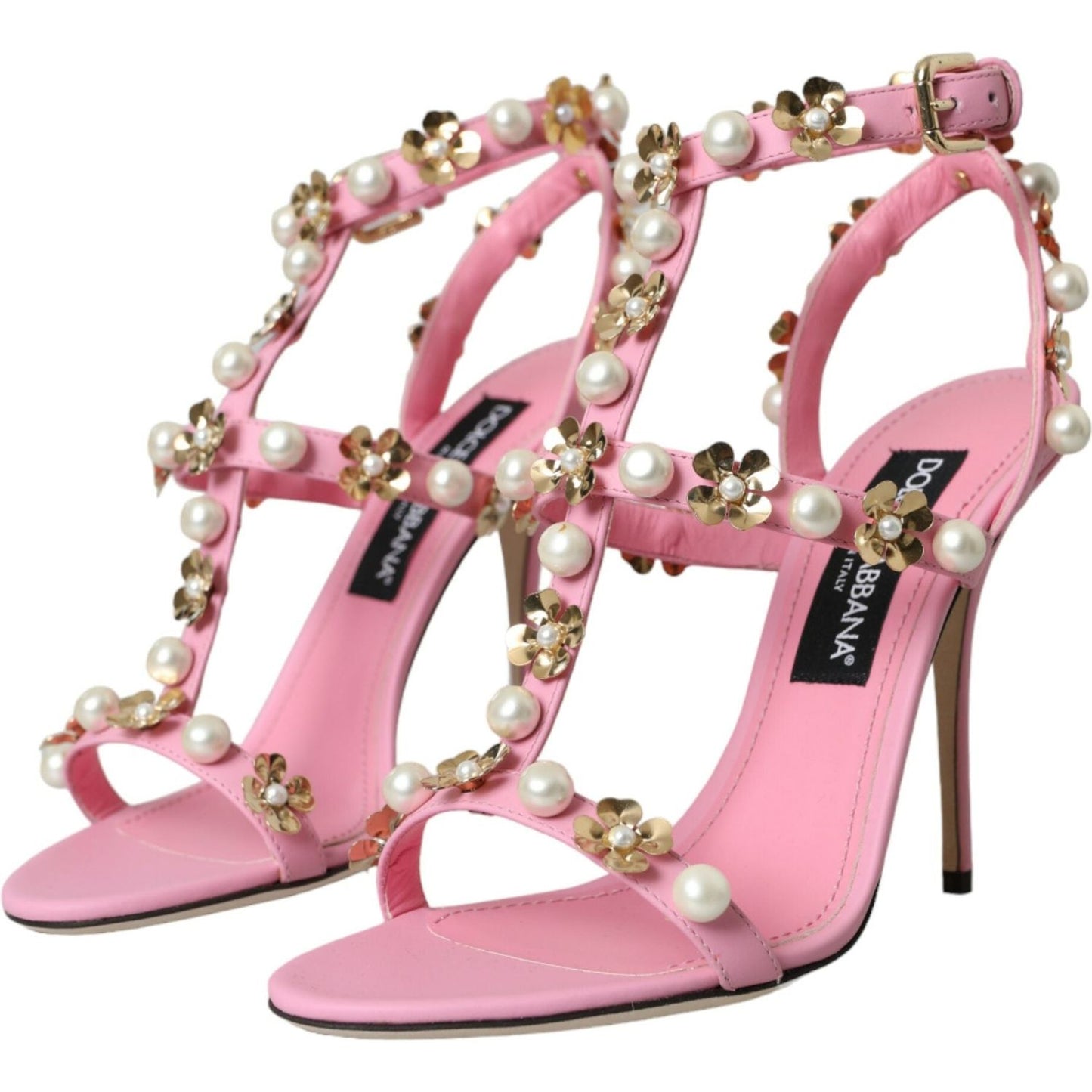 Pink Leather Embellished Heels Sandals Shoes