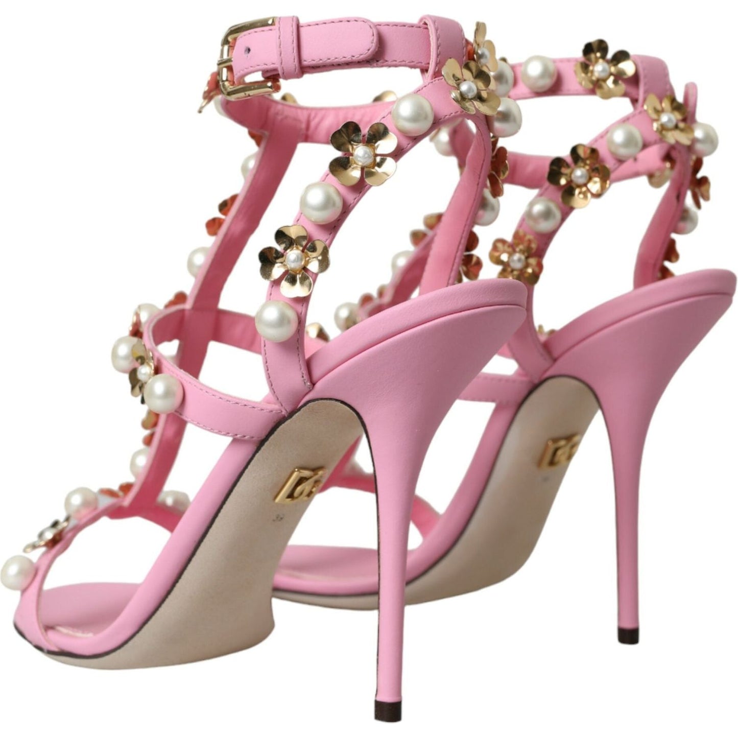 Pink Leather Embellished Heels Sandals Shoes