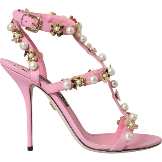 Pink Leather Embellished Heels Sandals Shoes