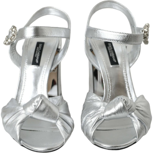 Silver Lambskin Leather Heels Sandals Shoes