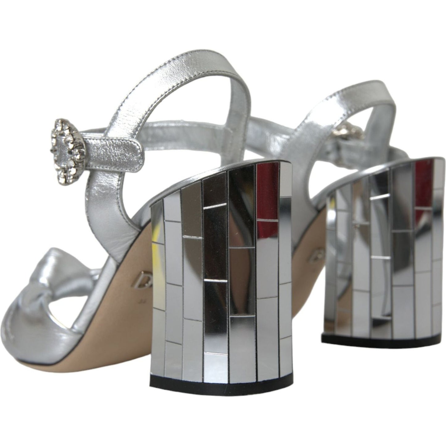 Silver Lambskin Leather Heels Sandals Shoes