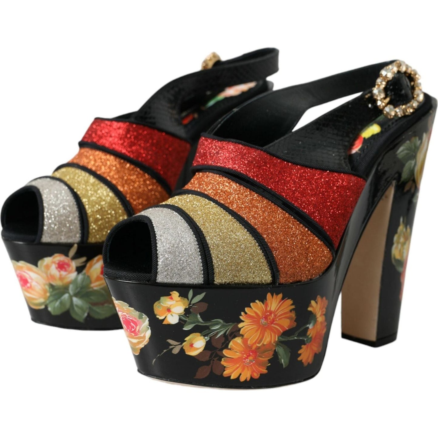 Multicolor Floral Crystal Platform Sandals Shoes