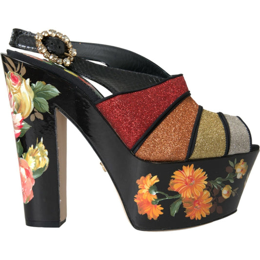 Multicolor Floral Crystal Platform Sandals Shoes