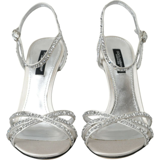 Silver Viscose Crystal Heels Sandals Shoes