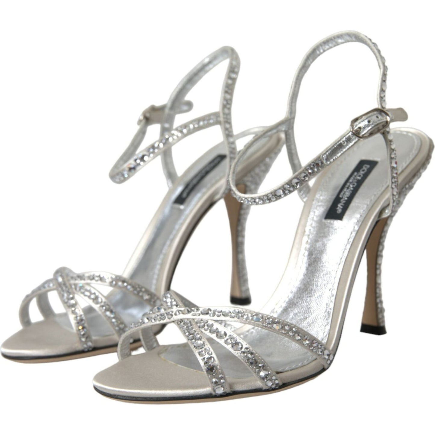 Silver Viscose Crystal Heels Sandals Shoes