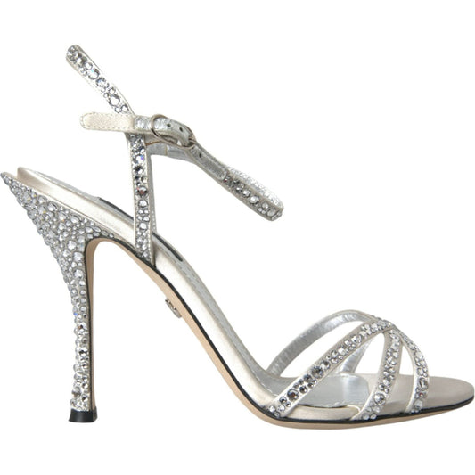 Silver Viscose Crystal Heels Sandals Shoes