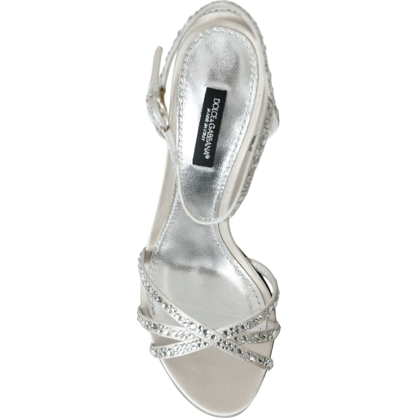 Silver Viscose Crystal Heels Sandals Shoes