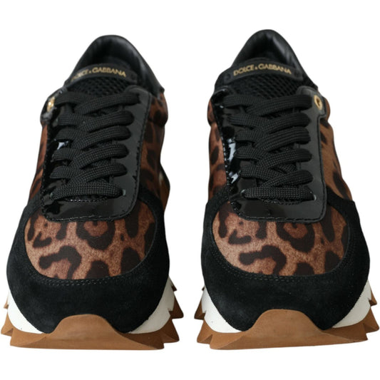 Black Brown Leopard Low Top Leather Sneaker Shoes