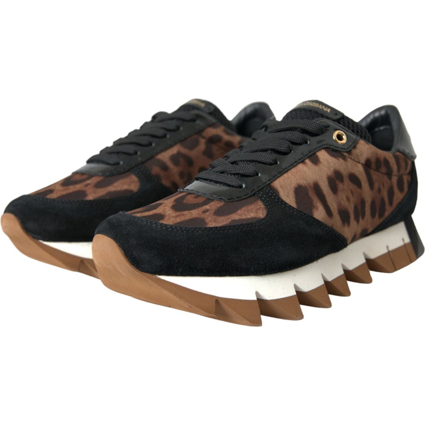 Black Brown Leopard Low Top Leather Sneaker Shoes