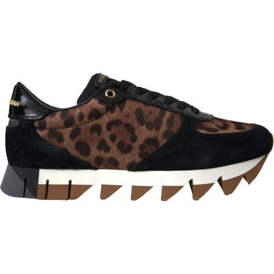 Black Brown Leopard Low Top Leather Sneaker Shoes