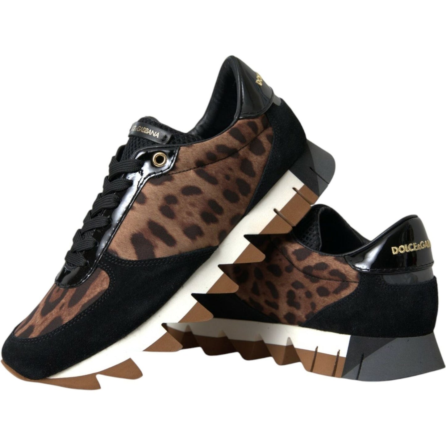 Black Brown Leopard Low Top Leather Sneaker Shoes