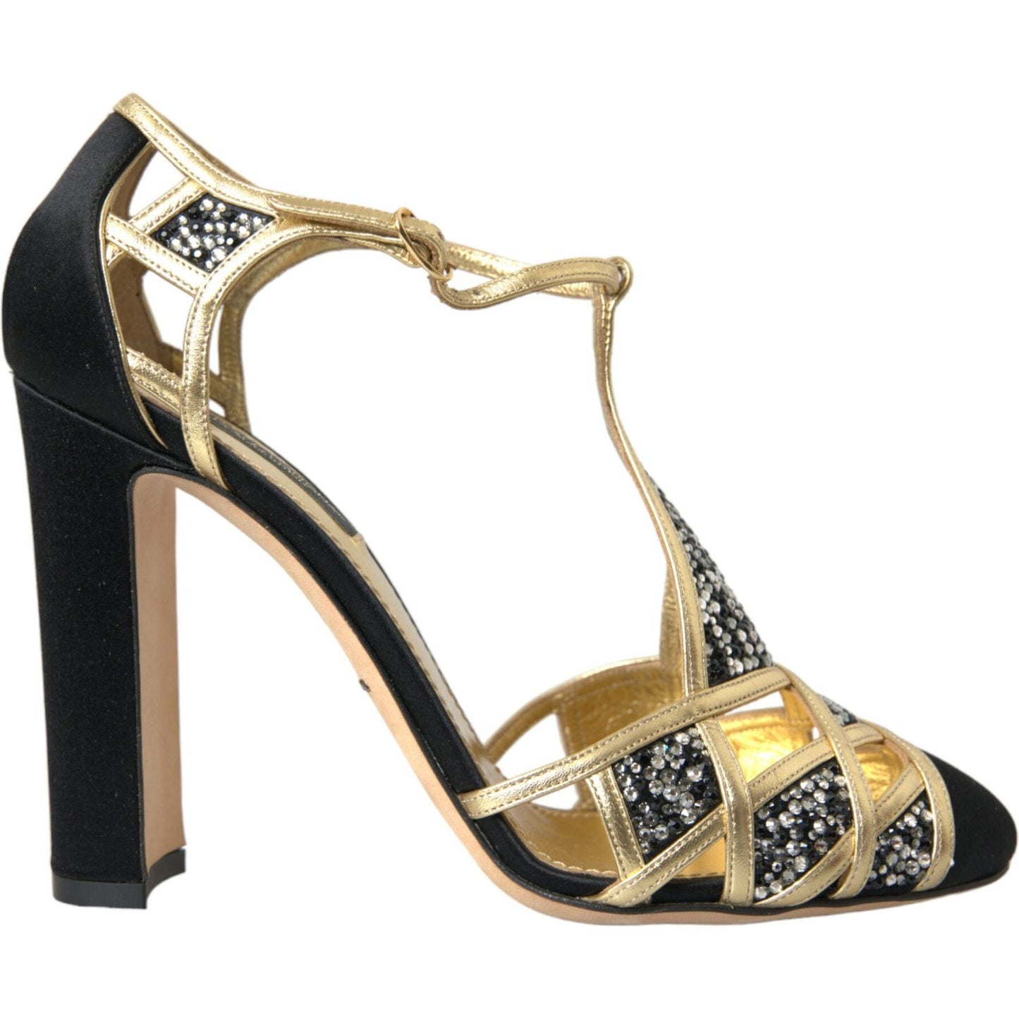 Black Suede Gold Embellished Heels Pump Shoes