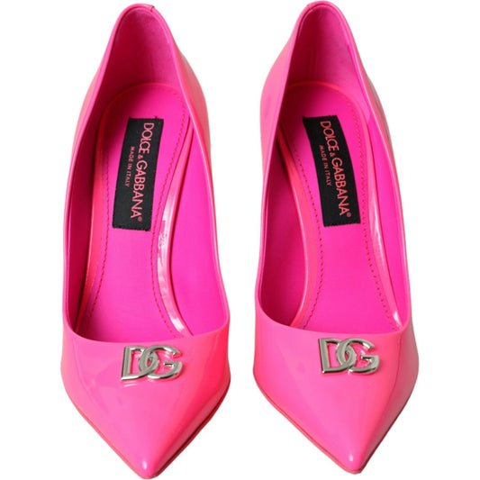 Neon Pink Leather Logo Pumps Heels Shoes