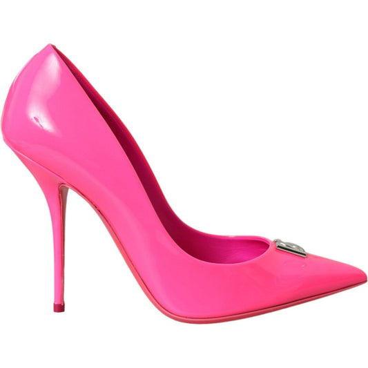 Neon Pink Leather Logo Pumps Heels Shoes