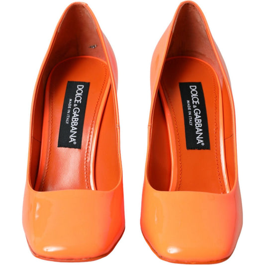 Orange Patent Leather Logo Heels Pumps Shoes