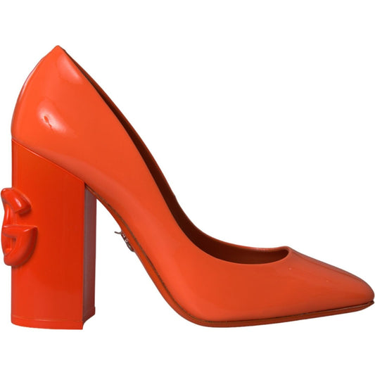 Orange Patent Leather Logo Heels Pumps Shoes