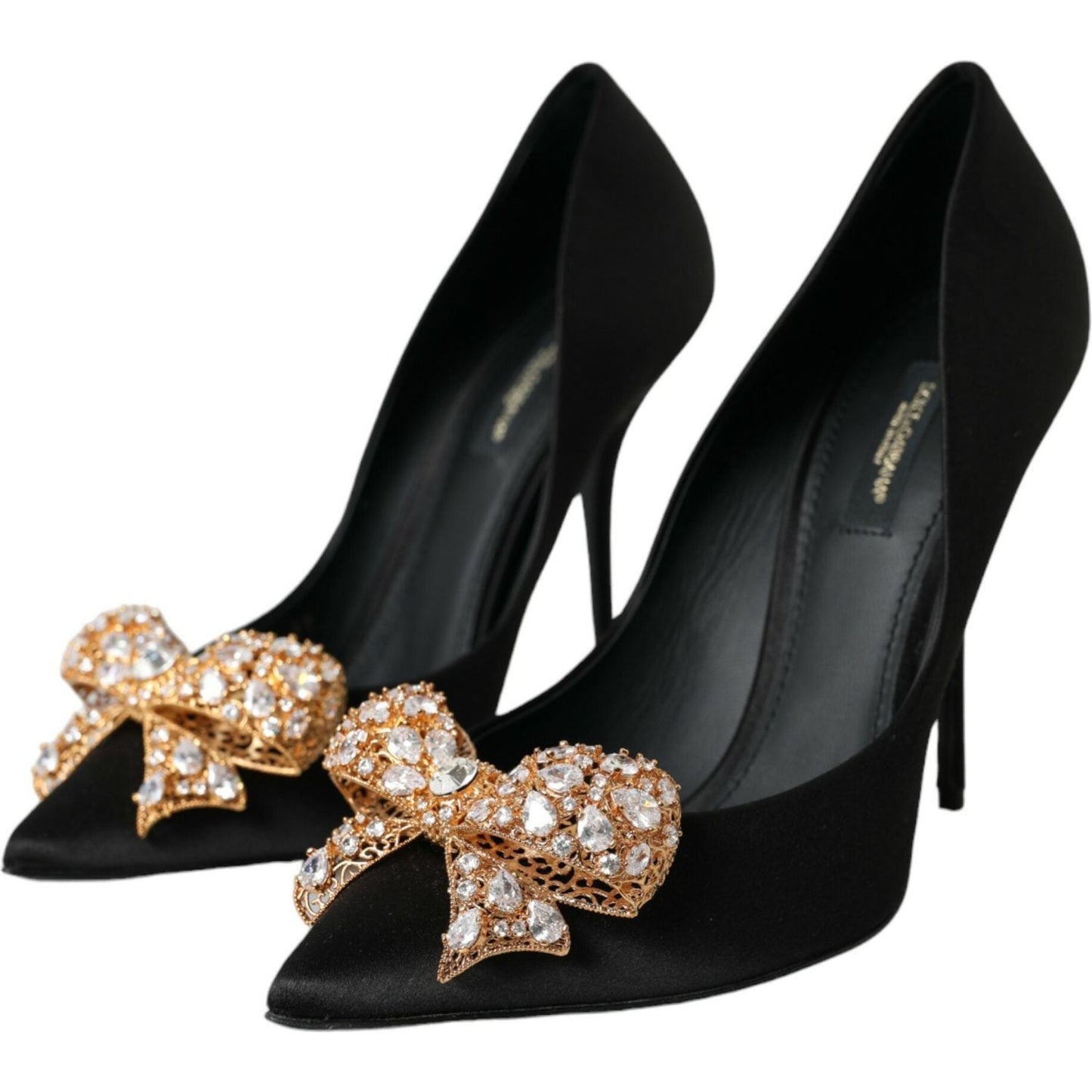 Dolce & Gabbana Black Satin Bow Embellished Heels Pumps Shoes Dolce & Gabbana