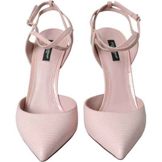 Pink Leather Ankle Strap Heels Pumps Shoes