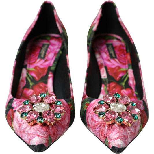 Multicolor Floral Brocade Crystal Heels Pumps Shoes