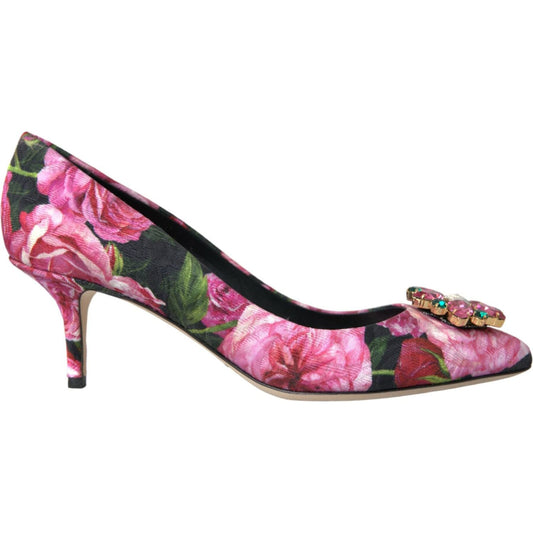 Multicolor Floral Brocade Crystal Heels Pumps Shoes