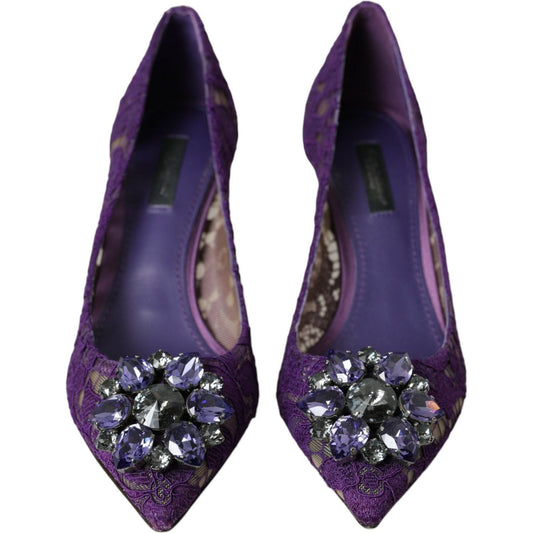 Purple Taormina Lace Crystal Heel Pumps Shoes