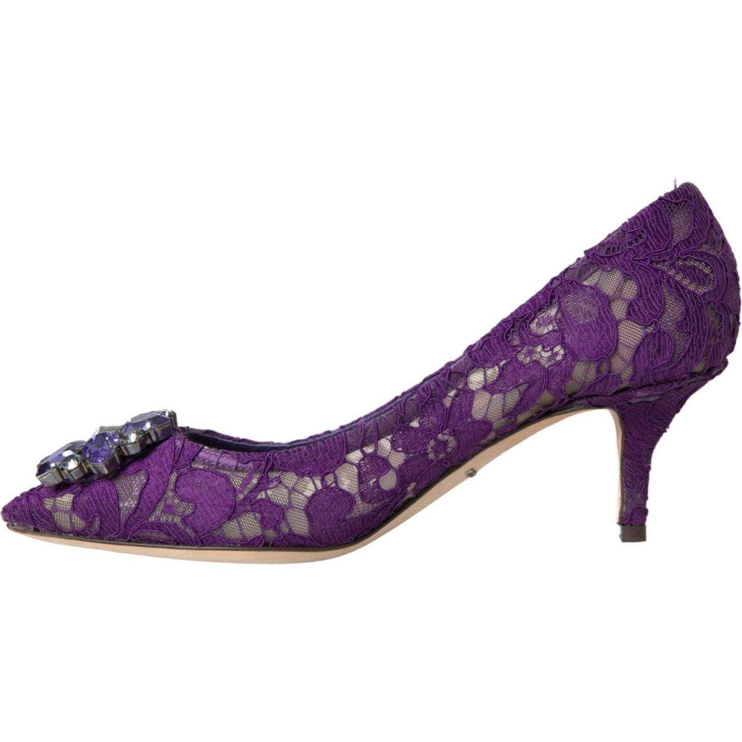 Purple Taormina Lace Crystal Heel Pumps Shoes