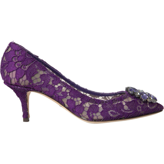 Purple Taormina Lace Crystal Heel Pumps Shoes